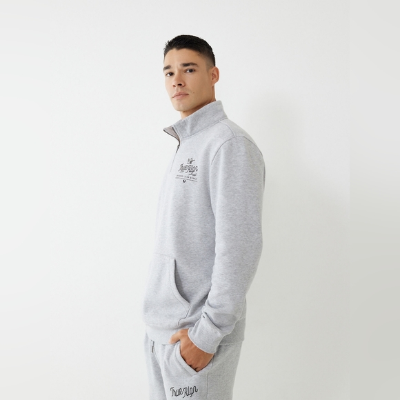 MEN'S TRUE RELIGION ZIP NECK SWEATSHIRT HEATHER GREY XXXL - Picture 1 of 8